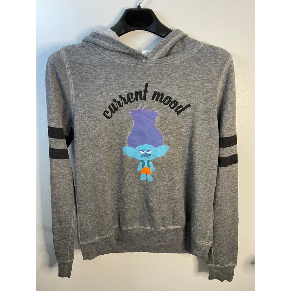 Dreamworks Trolls Branch Current Mood Hoodie Gray‎ Varsity Stripe XL Sweatshirt